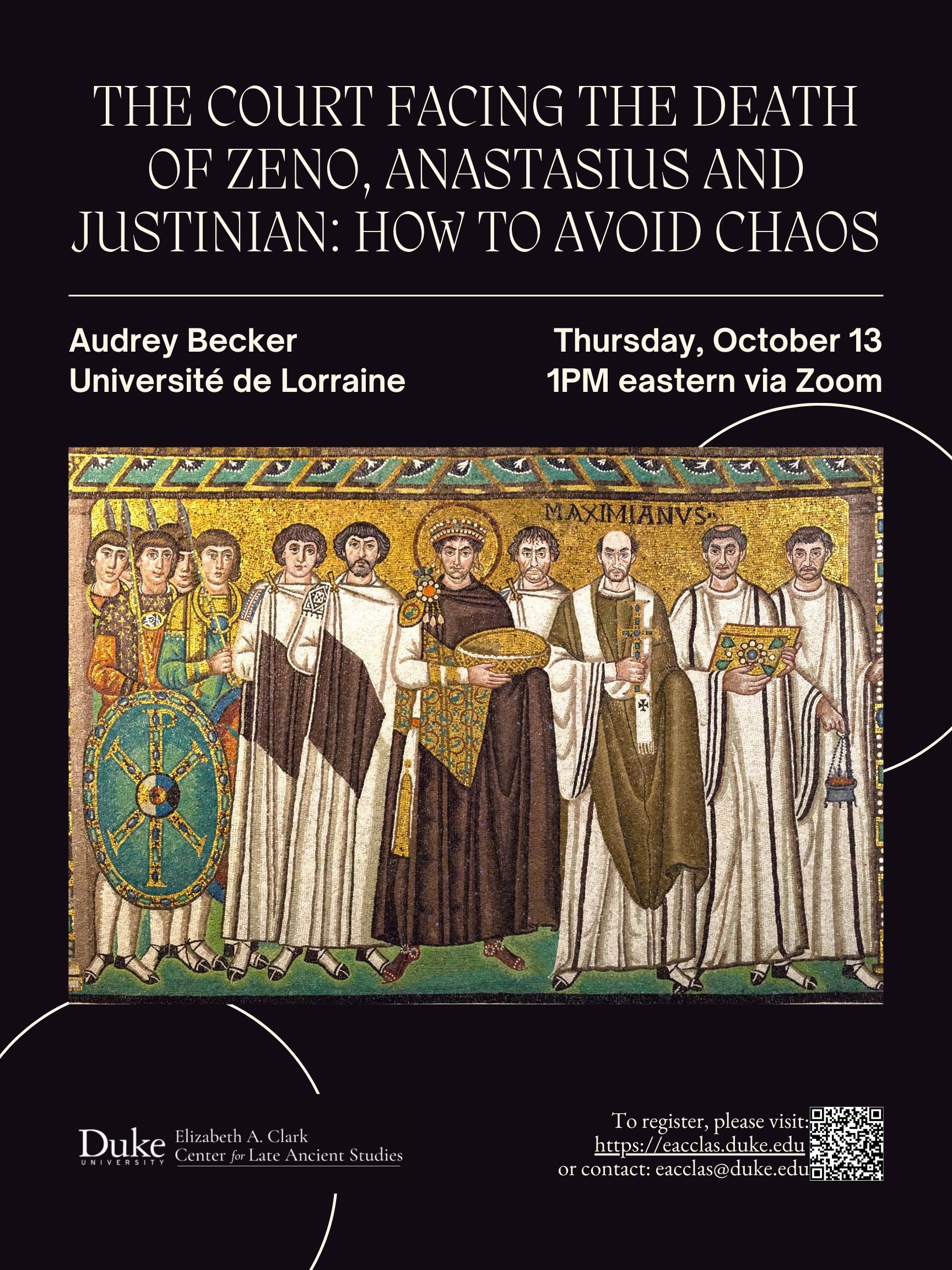 Poster for the CLAS Lecture for October 13th 1pm eastern by Audrey Becker